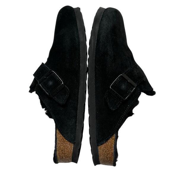 BIRKENSTOCK Black Shearling Lined Slippers Boston Clog Women's Size 6 - Picture 9 of 11